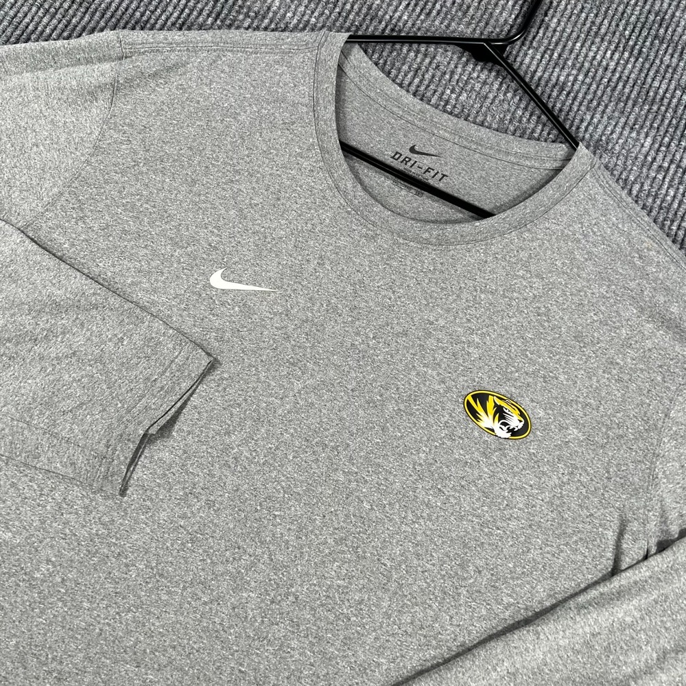 Missouri Tigers Mizzou Shirt Mens Nike 2XL XXL Gray Long Sleeve Crew SEC NCAA